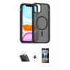 MARSİLYAN™- iPhone 11 Kılıf Siluet Minimal Prime - Siyah 34D Hayalet Izgaralı Cam + Kamera Lens Koruma Cam - SF