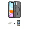 MARSİLYAN™- iPhone 11 Kılıf Siluet Minimal Prime - Siyah 34D Hayalet Izgaralı Cam + Renkli Kamera Lens Koruma Cam - TU