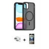 MARSİLYAN™- iPhone 11 Kılıf Siluet Minimal Prime - Siyah 34D Hayalet Izgaralı Cam + Pers Alüminyum Kamera Lens - YL