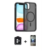 MARSİLYAN™- iPhone 11 Kılıf Siluet Minimal Prime - Siyah 34D Hayalet Izgaralı Cam + PVD Metal Kamera Lens - YL