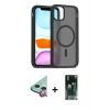 MARSİLYAN™- iPhone 11 Kılıf Siluet Minimal Prime - Siyah 360 Mat Full Body Arka Koruyucu + Kırmızı Raze Metal Kamera Lens
