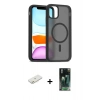 MARSİLYAN™- iPhone 11 Kılıf Siluet Minimal Prime - Siyah 360 Mat Full Body Arka Koruyucu + Renkli Kamera Lens Koruma Cam - TU