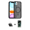 MARSİLYAN™- iPhone 11 Kılıf Siluet Minimal Prime - Siyah 360 Mat Full Body Arka Koruyucu + Kamera Lens Koruma Cam - SF