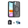 MARSİLYAN™- iPhone 11 Kılıf Siluet Minimal Prime - Siyah 3D Antistatik Cam Ekran Koruyucu + PVD Metal Kamera Lens - MI