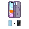 MARSİLYAN™- iPhone 11 Kılıf Siluet Minimal Prime - Siyah 3D Antistatik Hayalet Cam Ekran Koruyucu + Neon Fosforlu Kamera Lens - MI