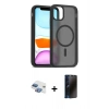 MARSİLYAN™- iPhone 11 Kılıf Siluet Minimal Prime - Siyah 3D Antistatik Hayalet Cam Ekran Koruyucu + Pers Alüminyum Kamera Lens - GI