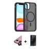 MARSİLYAN™- iPhone 11 Kılıf Siluet Minimal Prime - Siyah 3D Antistatik Hayalet Cam Ekran Koruyucu + Siyah Raze Metal Kamera Lens