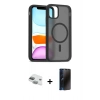 MARSİLYAN™- iPhone 11 Kılıf Siluet Minimal Prime - Siyah 3D Antistatik Hayalet Cam Ekran Koruyucu + Pers Alüminyum Kamera Lens - YL
