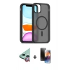 MARSİLYAN™- iPhone 11 Kılıf Siluet Minimal Prime - Siyah 3D Antistatik Mat Seramik Nano Ekran Koruyucu + Raze Metal Kamera Lens - KI