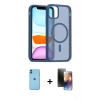 MARSİLYAN™- iPhone 11 Kılıf Siluet Minimal Prime - Siyah 3D Antistatik Mat Seramik Nano Ekran Koruyucu + Neon Fosforlu Kamera Lens - MI