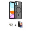 MARSİLYAN™- iPhone 11 Kılıf Siluet Minimal Prime - Siyah 3D Antistatik Mat Seramik Nano Ekran Koruyucu + Pers Alüminyum Kamera Lens - GD