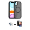 MARSİLYAN™- iPhone 11 Kılıf Siluet Minimal Prime - Siyah 3D Antistatik Mat Seramik Nano Ekran Koruyucu + Pers Alüminyum Kamera Lens - GI