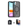 MARSİLYAN™- iPhone 11 Kılıf Siluet Minimal Prime - Siyah 3D Antistatik Mat Seramik Nano Ekran Koruyucu + PVD Metal Kamera Lens - SH