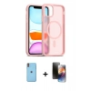 MARSİLYAN™- iPhone 11 Kılıf Siluet Minimal Prime - Siyah 3D Antistatik Mat Seramik Nano Ekran Koruyucu + Turuncu Neon Fosforlu Kamera Lens