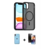 MARSİLYAN™- iPhone 11 Kılıf Siluet Minimal Prime - Siyah 3D Antistatik Mat Seramik Nano Ekran Koruyucu + Turuncu Neon Fosforlu Kamera Lens