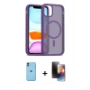 MARSİLYAN™- iPhone 11 Kılıf Siluet Minimal Prime - Siyah 3D Antistatik Mat Seramik Nano Ekran Koruyucu + Turuncu Neon Fosforlu Kamera Lens