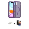 MARSİLYAN™- iPhone 11 Kılıf Siluet Minimal Prime - Siyah 3D Antistatik Mat Seramik Nano Ekran Koruyucu + Yeşil Renkli Kamera Lens Koruma Cam