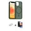 MARSİLYAN™- iPhone 11 Kılıf Siluet Minimal Prime - Siyah 3D Antistatik Mat Seramik Nano Ekran Koruyucu + Yeşil Renkli Kamera Lens Koruma Cam