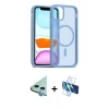 MARSİLYAN™- iPhone 11 Kılıf Siluet Minimal Prime - Siyah 3D Antistatik Seramik Nano Ekran Koruyucu + Mavi Raze Metal Kamera Lens