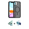 MARSİLYAN™- iPhone 11 Kılıf Siluet Minimal Prime - Siyah 3D Antistatik Seramik Nano Ekran Koruyucu + Mavi Raze Metal Kamera Lens