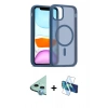 MARSİLYAN™- iPhone 11 Kılıf Siluet Minimal Prime - Siyah 3D Antistatik Seramik Nano Ekran Koruyucu + Mavi Raze Metal Kamera Lens