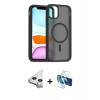 MARSİLYAN™- iPhone 11 Kılıf Siluet Minimal Prime - Siyah 3D Antistatik Seramik Nano Ekran Koruyucu + Raze Metal Kamera Lens - GS