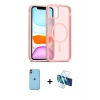 MARSİLYAN™- iPhone 11 Kılıf Siluet Minimal Prime - Siyah 3D Antistatik Seramik Nano Ekran Koruyucu + Turuncu Neon Fosforlu Kamera Lens