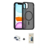 MARSİLYAN™- iPhone 11 Kılıf Siluet Minimal Prime - Siyah 6D Mat Seramik Hayalet Nano Ekran Koruyucu + Pers Alüminyum Kamera Lens - LT