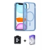 MARSİLYAN™- iPhone 11 Kılıf Siluet Minimal Prime - Siyah Bilvis 5in1 3D Magic Cam Ekran Koruyucu + Mavi PVD Metal Kamera Lens