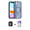 MARSİLYAN™- iPhone 11 Kılıf Siluet Minimal Prime - Siyah Bilvis 5in1 3D Magic Cam Ekran Koruyucu + Mavi PVD Metal Kamera Lens