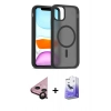 MARSİLYAN™- iPhone 11 Kılıf Siluet Minimal Prime - Siyah Bilvis 5in1 5D Magic Hayalet Cam Ekran Koruyucu + Siyah Raze Metal Kamera Lens