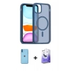 MARSİLYAN™- iPhone 11 Kılıf Siluet Minimal Prime - Siyah Bilvis 5in1 5D Magic Hayalet Cam Ekran Koruyucu + Neon Fosforlu Kamera Lens - MI