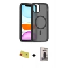 MARSİLYAN™- iPhone 11 Kılıf Siluet Minimal Prime - Siyah Bilvis Hayalet Cam Ekran Koruyucu + Rainbow Kamera Lens Koruma Cam - KI
