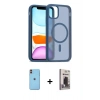 MARSİLYAN™- iPhone 11 Kılıf Siluet Minimal Prime - Siyah Bilvis Hayalet Cam Ekran Koruyucu + Turuncu Neon Fosforlu Kamera Lens