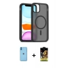 MARSİLYAN™- iPhone 11 Kılıf Siluet Minimal Prime - Siyah Buffer Cam Ekran Koruyucu + Neon Fosforlu Kamera Lens - MI
