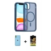 MARSİLYAN™- iPhone 11 Kılıf Siluet Minimal Prime - Siyah Buffer Cam Ekran Koruyucu + Neon Fosforlu Kamera Lens - YL