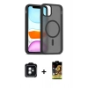 MARSİLYAN™- iPhone 11 Kılıf Siluet Minimal Prime - Siyah Buffer Cam Ekran Koruyucu + PVD Metal Kamera Lens - YL