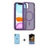 MARSİLYAN™- iPhone 11 Kılıf Siluet Minimal Prime - Siyah Buffer Hayalet Cam Ekran Koruyucu + Neon Fosforlu Kamera Lens - MI