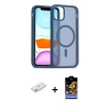 MARSİLYAN™- iPhone 11 Kılıf Siluet Minimal Prime - Siyah Buffer Hayalet Cam Ekran Koruyucu + Pembe Renkli Kamera Lens Koruma Cam