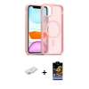 MARSİLYAN™- iPhone 11 Kılıf Siluet Minimal Prime - Siyah Buffer Hayalet Cam Ekran Koruyucu + Pembe Renkli Kamera Lens Koruma Cam