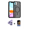 MARSİLYAN™- iPhone 11 Kılıf Siluet Minimal Prime - Siyah Buffer Hayalet Cam Ekran Koruyucu + Raze Metal Kamera Lens - MR