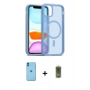 MARSİLYAN™- iPhone 11 Kılıf Siluet Minimal Prime - Siyah Joko Magic 5D Hayalet Cam + Mavi Neon Fosforlu Kamera Lens