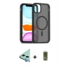 MARSİLYAN™- iPhone 11 Kılıf Siluet Minimal Prime - Siyah Joko Magic 5D Hayalet Cam + Mavi Raze Metal Kamera Lens
