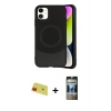 MARSİLYAN™- iPhone 11 Kılıf Ufuk Serisi - Siyah 34D Hayalet Izgaralı Cam + Rainbow Kamera Lens Koruma Cam - KI