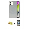 MARSİLYAN™- iPhone 11 Kılıf Ufuk Serisi - Siyah 34D Hayalet Izgaralı Cam + Rainbow Kamera Lens Koruma Cam - KI