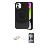 MARSİLYAN™- iPhone 11 Kılıf Ufuk Serisi - Siyah 34D Hayalet Izgaralı Cam + Renkli Kamera Lens Koruma Cam - TU