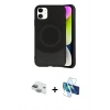 MARSİLYAN™- iPhone 11 Kılıf Ufuk Serisi - Siyah 3D Antistatik Cam Ekran Koruyucu + Pers Alüminyum Kamera Lens - YL