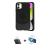 MARSİLYAN™- iPhone 11 Kılıf Ufuk Serisi - Siyah 3D Antistatik Cam Ekran Koruyucu + Kamera Lens Koruma Cam - SF