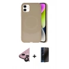 MARSİLYAN™- iPhone 11 Kılıf Ufuk Serisi - Siyah 3D Antistatik Hayalet Cam Ekran Koruyucu + Raze Metal Kamera Lens - SH