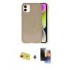 MARSİLYAN™- iPhone 11 Kılıf Ufuk Serisi - Siyah 3D Antistatik Mat Seramik Nano Ekran Koruyucu + Rainbow Kamera Lens Koruma Cam - KI